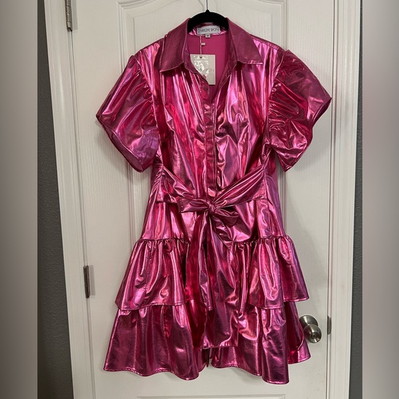 Madeleine Simon Studio Dragon Fire Pink Metallic Dress - MEDIUM - New - Picture 2 of 11